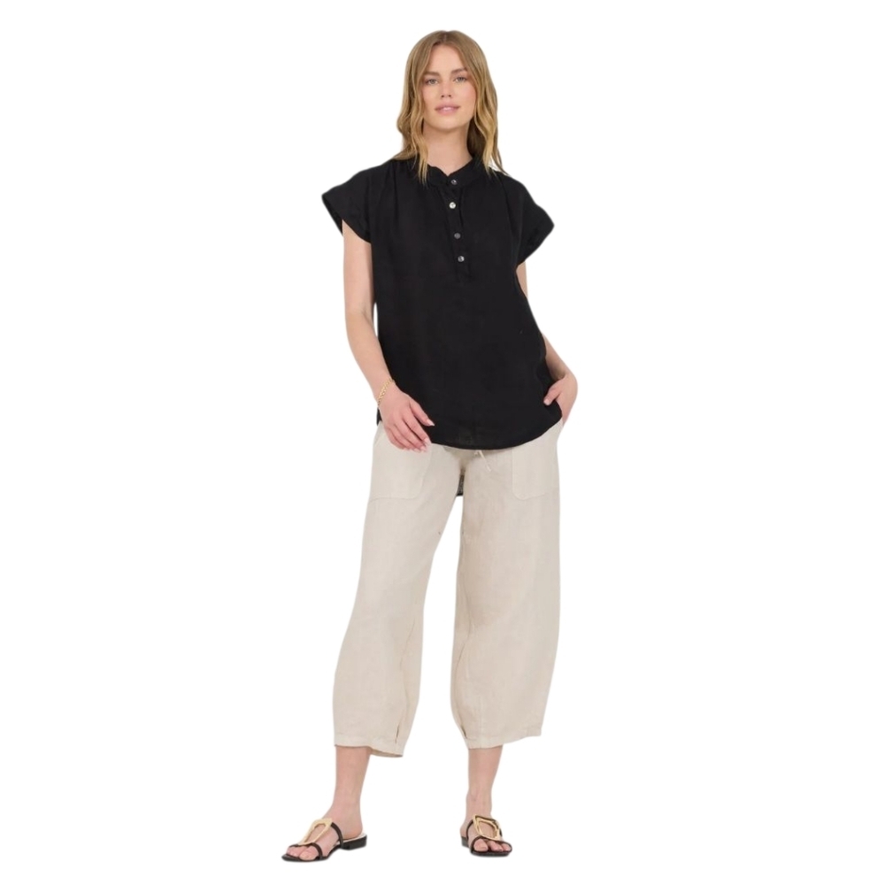 Fresh Laundry Drawstring Linen Cropped Capri Pants